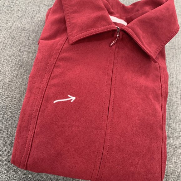 Dressbarn Red Suede Zipper Jacket Collared Pockets Large Lined Polyester Long Sl - Picture 11 of 16